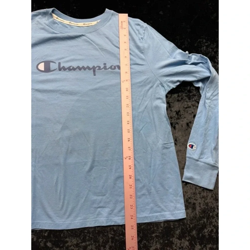 Champion Women's XL Long Sleeve T Shirt Light Blue Script Logo GT17H